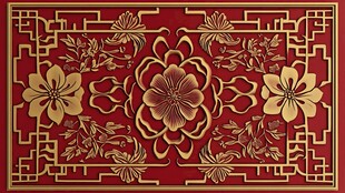中式红底金花纹饰图案