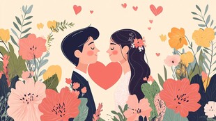 浪漫情侣于花海中甜蜜相拥