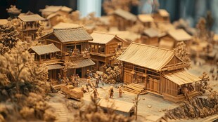 古风木质村落建筑微缩景观