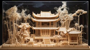 木雕中式古建筑景观模型