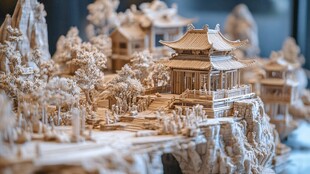 中式木雕山水楼阁景观