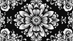 黑白花卉无缝装饰图案