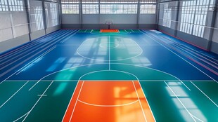 室内多彩篮球场全景图