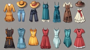 多样时尚服饰与帽子集合