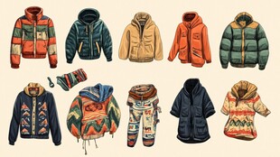 多样风格冬季外套插画展示