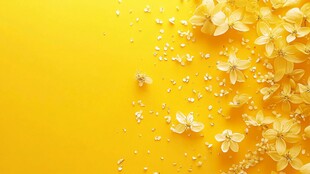 黄色背景上散落的美丽小花