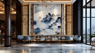中式大厅水墨山水装饰画