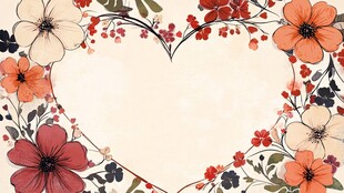 心形花卉边框装饰图案
