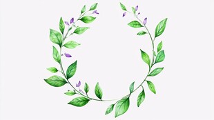 绿叶藤蔓花环水彩画