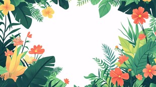 夏日花卉绿植边框背景图