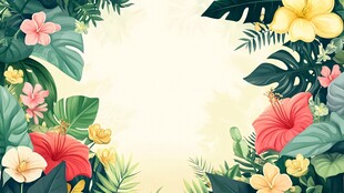 热带花卉绿植边框背景图