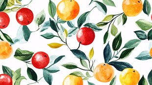 水彩风水果枝叶图案