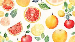 水彩风多彩水果插画图案