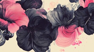 梦幻黑粉色系花卉图案