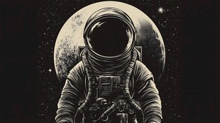 宇航员背对月球神秘剪影