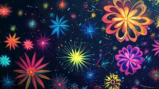 绚丽多彩烟花绽放夜空