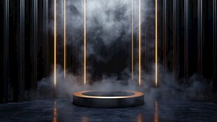 神秘发光雾中圆形展示台