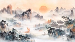 旭日映山川古建