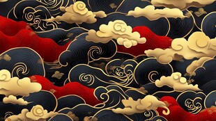 中式云浪国风纹理图案