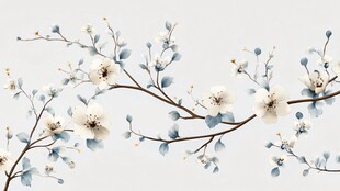 水墨风花卉枝条装饰画