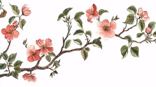 手绘粉色花枝插画