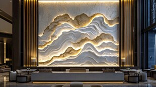 豪华大厅中式山水艺术背景墙