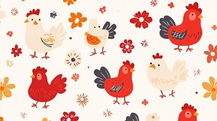 可爱小鸡与花卉图案背景