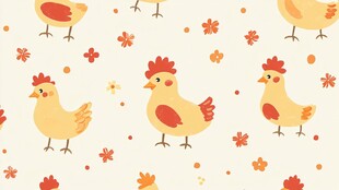 可爱小鸡与花朵图案背景