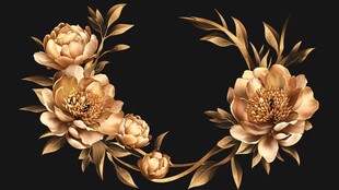 金色牡丹花卉装饰图案