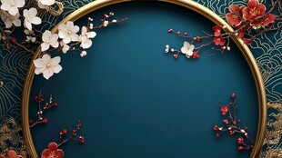 中式圆框梅景古风背景图