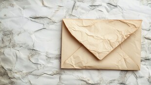 复古褶皱信封置于大理石上