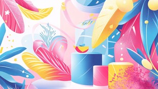 梦幻多彩植物场景插画