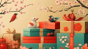 新春礼物与花鸟美好图景