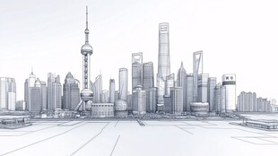 上海城市天际线线稿图