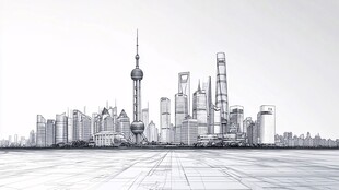 上海城市天际线线稿景观