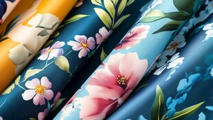 多彩花卉图案布料特写