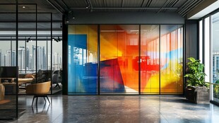 多彩艺术玻璃装饰的办公空间