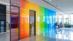 彩虹色玻璃打造的现代办公空间