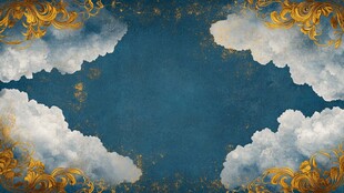 梦幻蓝空金饰云景边框