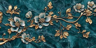 青底金花纹饰精美浮雕