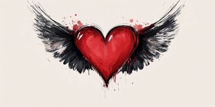 带羽翼的红心艺术图像