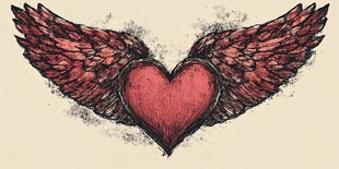 带翼红心插画