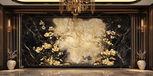 奢华金花纹大理石客厅背景墙