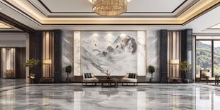 中式奢华大厅山水装饰风格