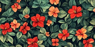热带花卉繁茂绿叶背景图