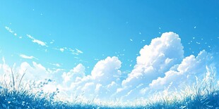 蓝天白云下的清新草地