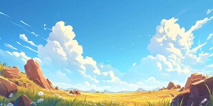 蓝天草地间的美丽风光