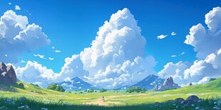 梦幻草原蓝天白云美景