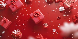 红色礼盒洒落营造节日氛围