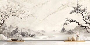 中式山水意境大理石背景墙